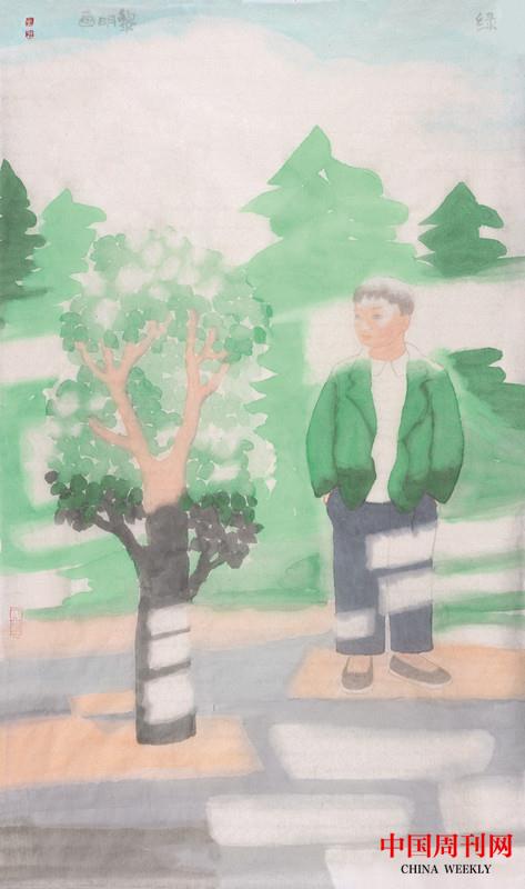 田黎明2020綠，紙本水墨，70×40cm.jpg