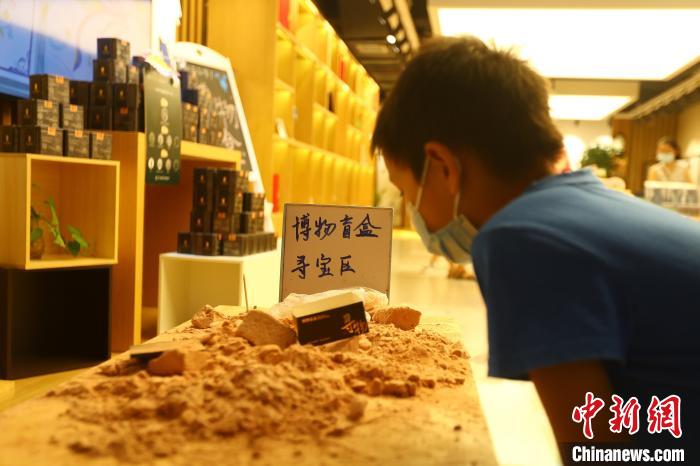 圖為在江西省博物館天工坊，一名小男孩端詳著已經(jīng)拆解完畢的“考古盲盒”現(xiàn)場。　劉占昆 攝