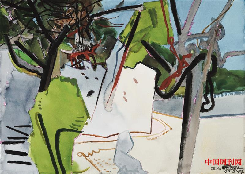 2021年周剛水彩畫——《春意綺園》尺寸75x105cm，2021年.jpg